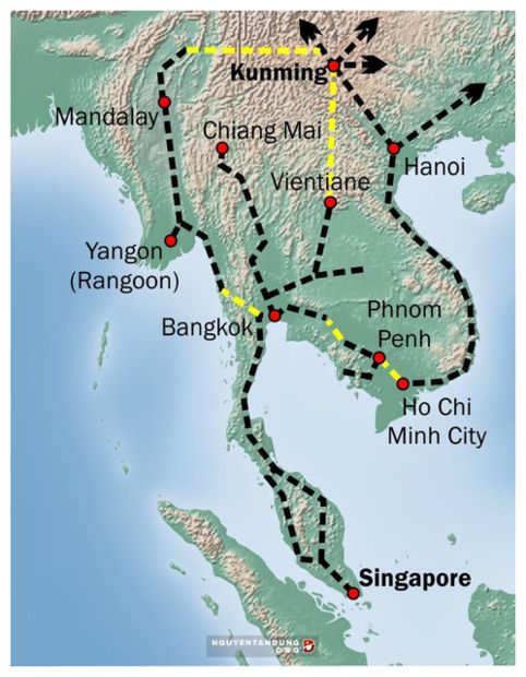 Kunming-Singapore railway map