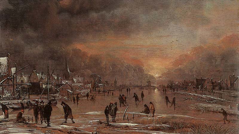 Sports on a frozen river painting