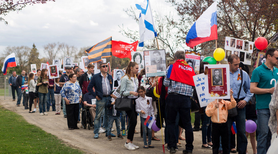 Participants in the Immortal Regiment march held in Montreal