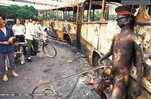 Burned soldier at Tiananmen Square 1989