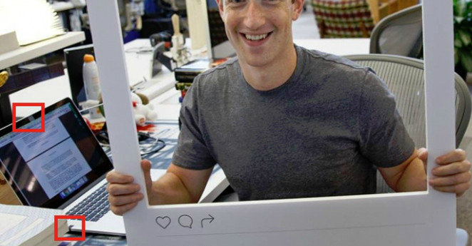 Mark Zuckerberg covering webcam and mic on his laptop