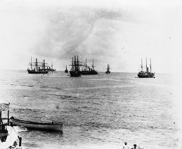 American, English, German warships outside Samoa, 1899
