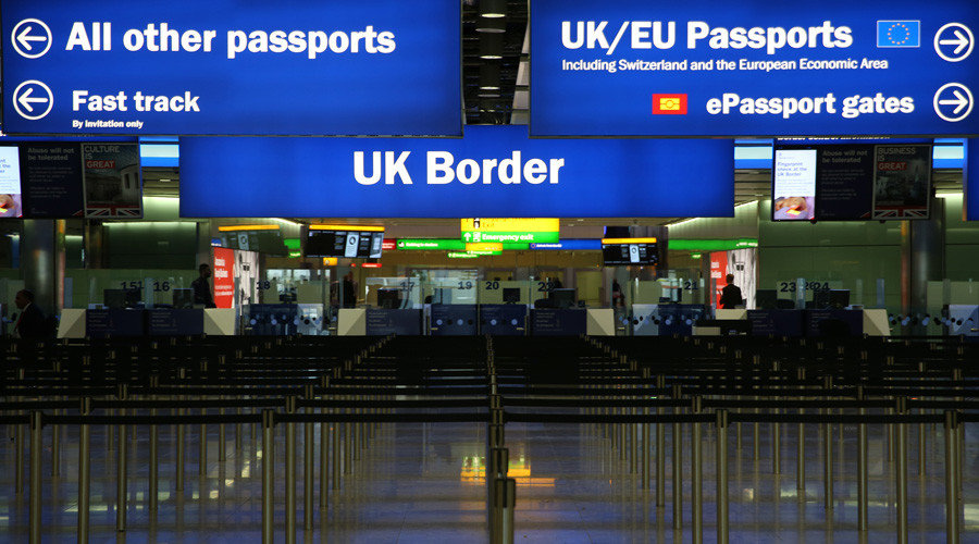 UK Border control is seen in Terminal 2 at Heathrow Airport in London