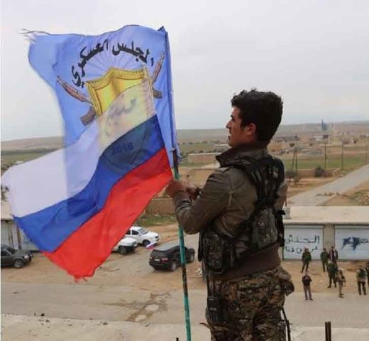 Russian flag in Manbij, Syria