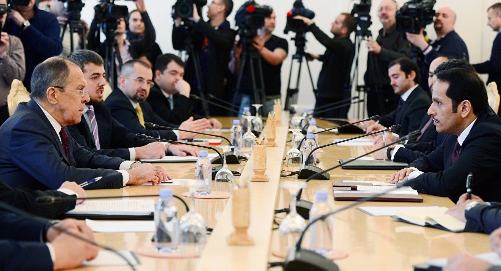 Russia and Qatar foreign ministers Lavrov, Sheikh Mohammed bin Abdulrahman Al Thani