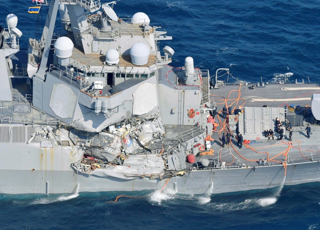 USS Fitzgerald after collision with container ship