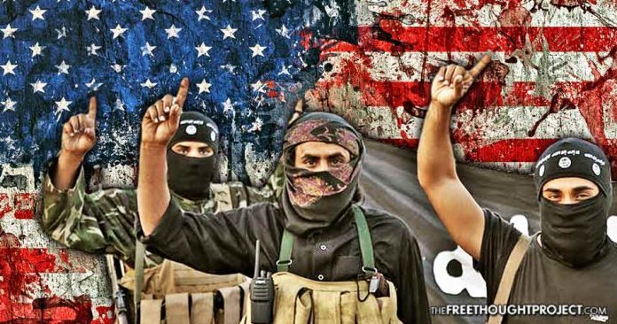 ISIS terrorists and US flag graphic