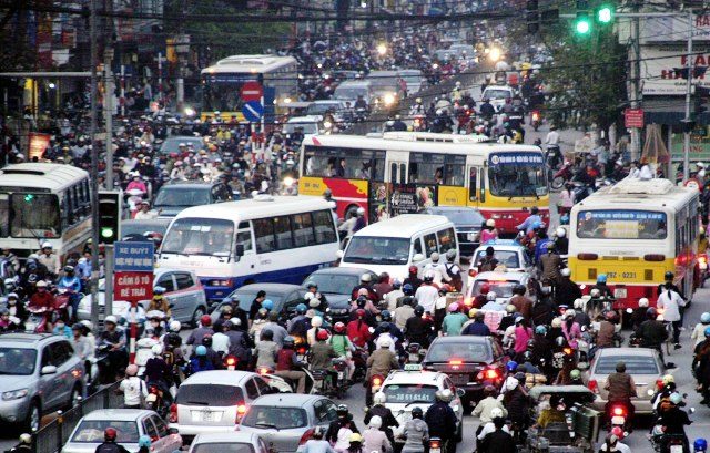 traffic jam hanoi, vietnam