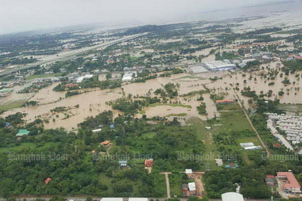An aerial view of central Sakon Nakhon province on Saturday.