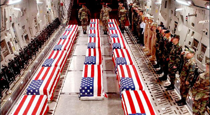 US flag wrapped coffins