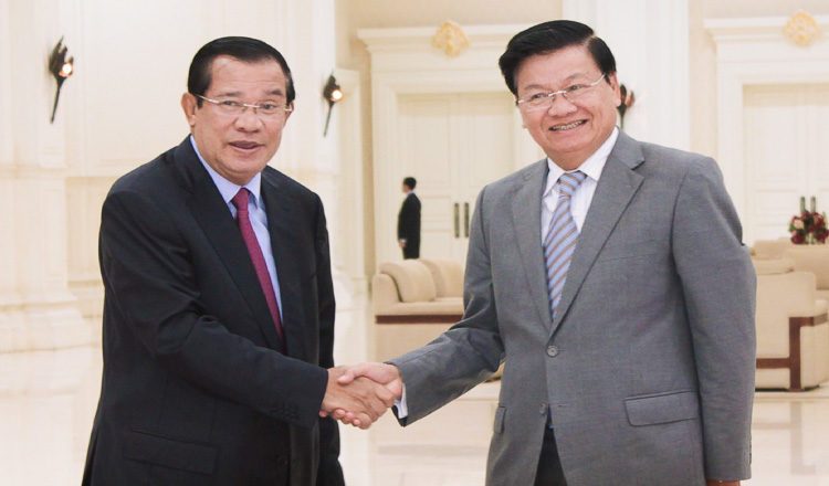 Laos and Cambodia Prime Ministers Sisulith and Hun Sen