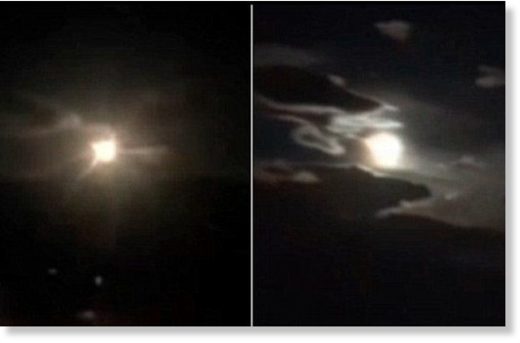 Fast and powerful: The fireball apparently overpowered the brightness of the full moon as it travelled across the sky over Yunnan Province, south-west China, at a great speed