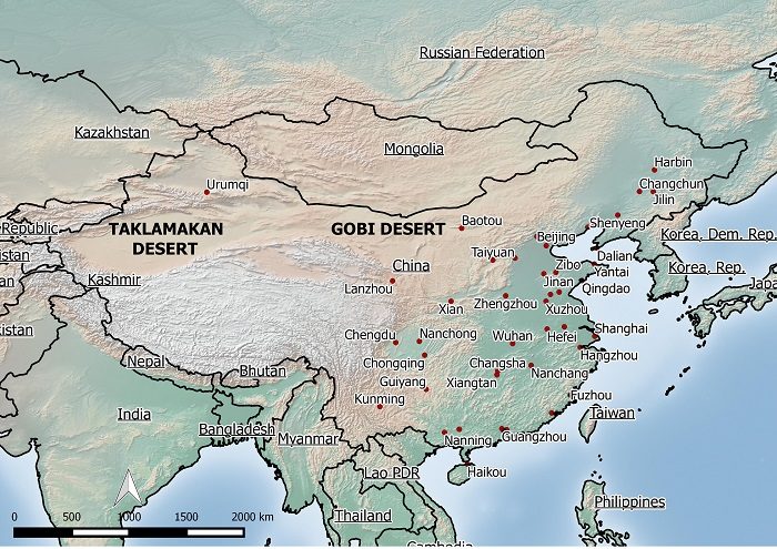 Map of Gobi and Taklimakan deserts