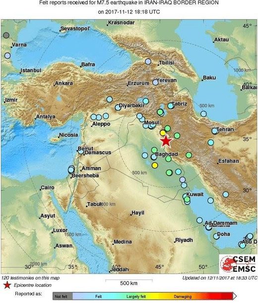earthquake Iran Iraq 11/12/2017
