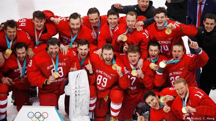 Russian hockey team winning at olympic