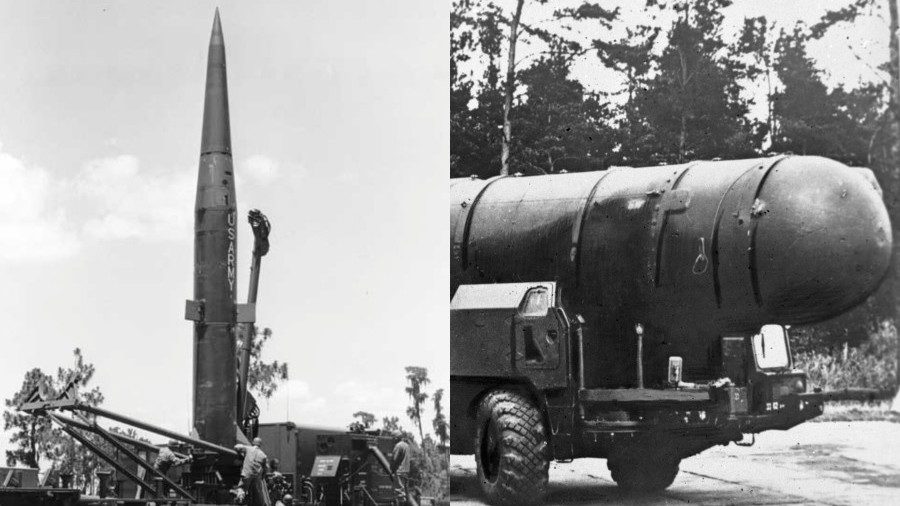 Pershing IA missile launcher and RSD-10 Pioneer (SS-20) missile