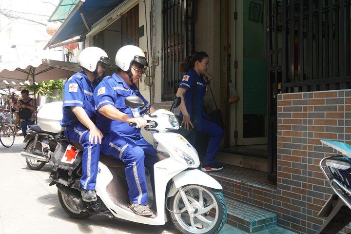 Ambulance on scooter in Ho Chi Minh City, Vietnam
