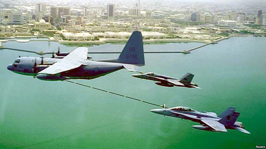 KC-130 oil tanker and F/A-18 war planes