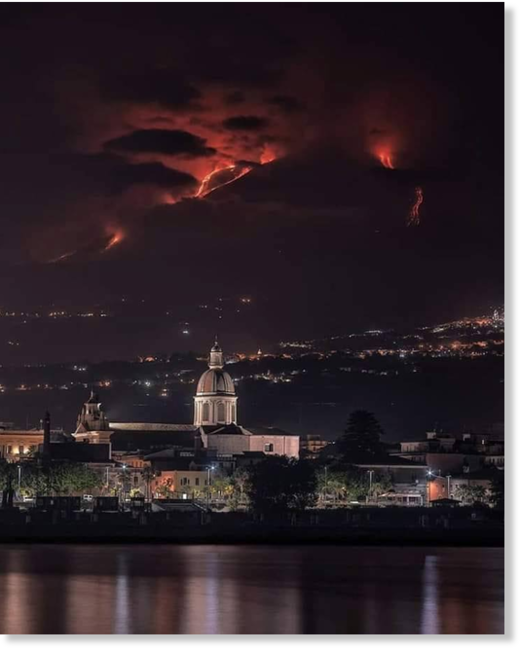 Etna in eruption above Riposto (CT), Sicily