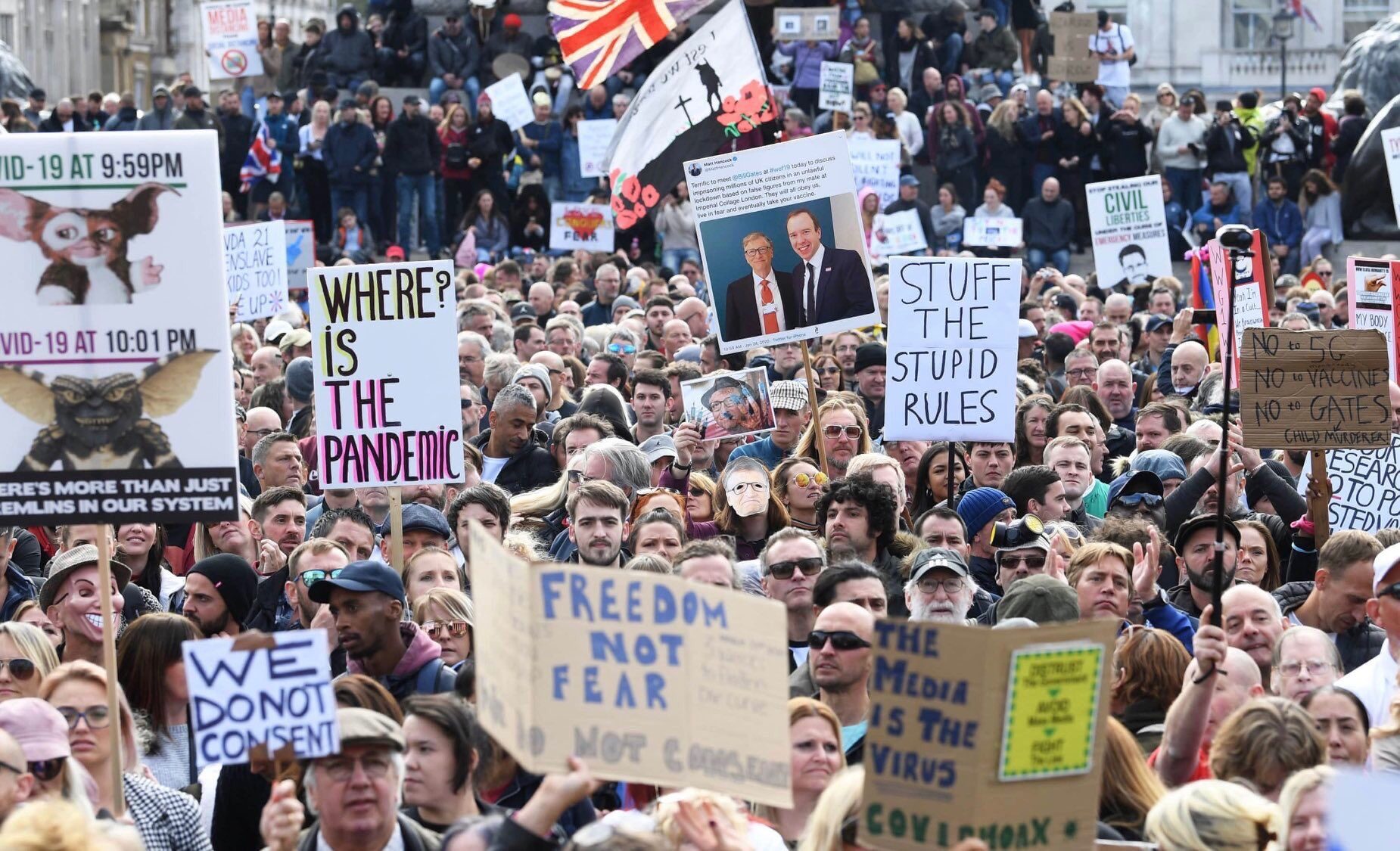 London Trafalgar square protest lockdown